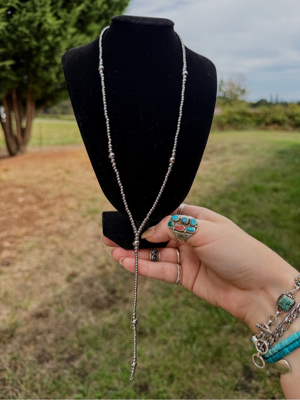 19” Beaded Lariat Necklace - Stainless Steel Pearls 3mm-6mm
